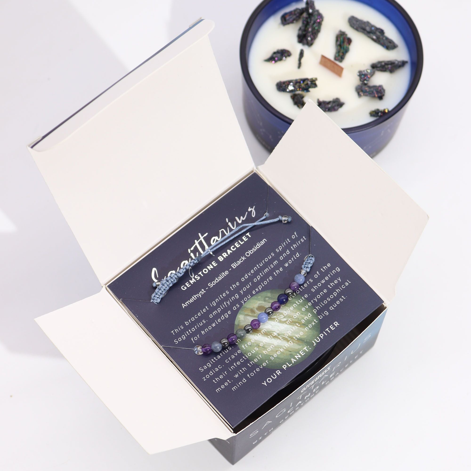 Zodiac Crystal Candle with Gemstone Bracelet for Sagittarius Gift