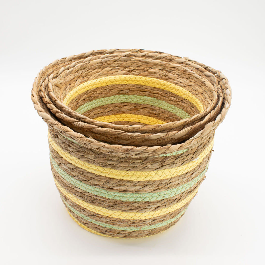 Seagrass & Straw Vase Shaped Baskets Set of 3 in Yellow & Green