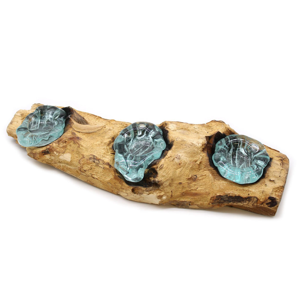 Molton Glass Flat Triple Candle Holder on Wood for Home Decor