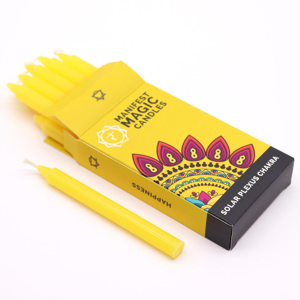 Manifest Magic Candles Pack of 12 in Vibrant Yellow for Energy