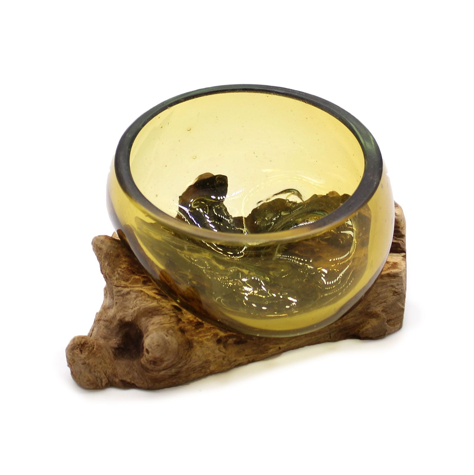 Molton Glass Mini Amber Bowl on Wood for Home Decor Display
