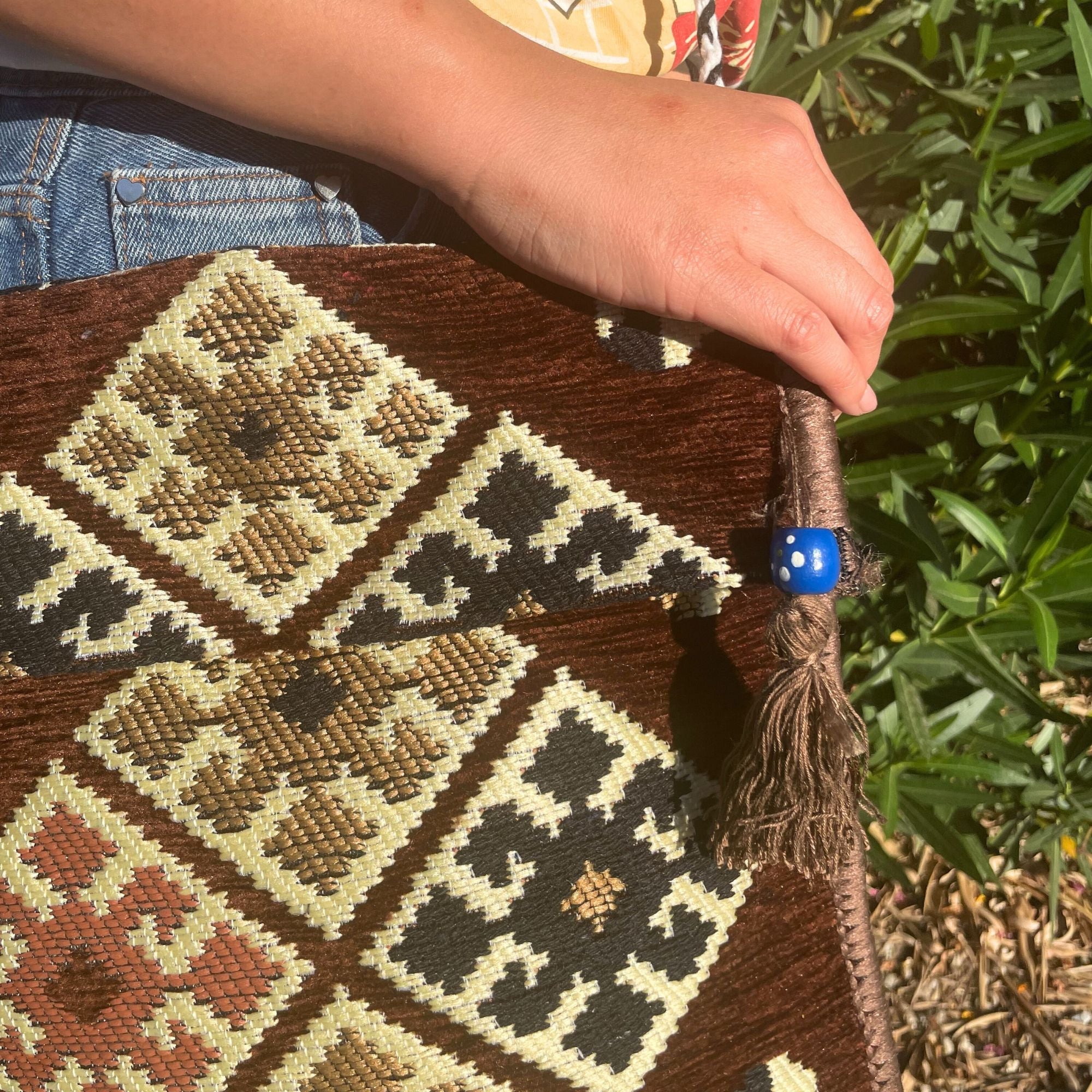 Chocolate Kilim Messenger Festival Bag with Intricate Patterns