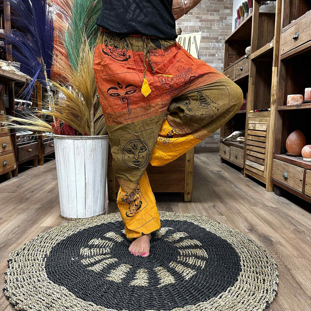 Yoga and Festival Pants with High Cross Himalayan Print on Orange