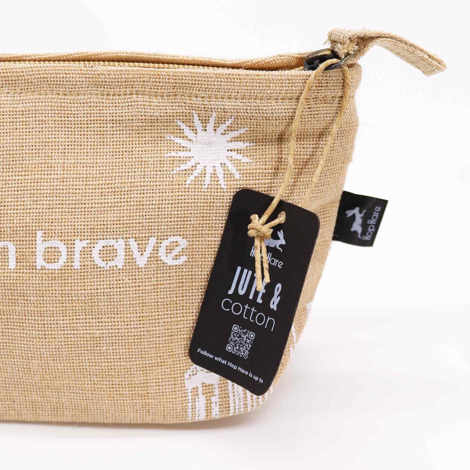 Hop Hare Pouch I am Brave with Rustic Charm and Zipper Closure