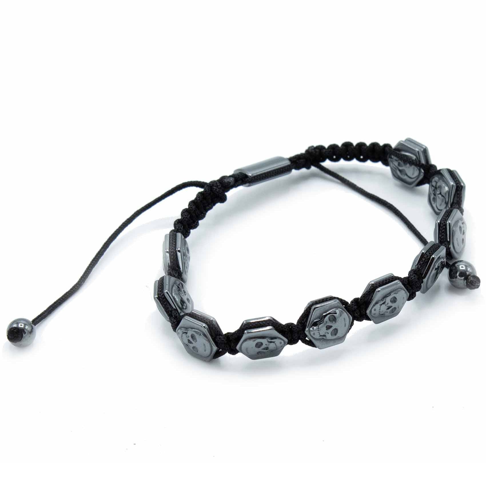 Magnetic Hematite Shamballa Bracelet with Hexagon Skulls Design