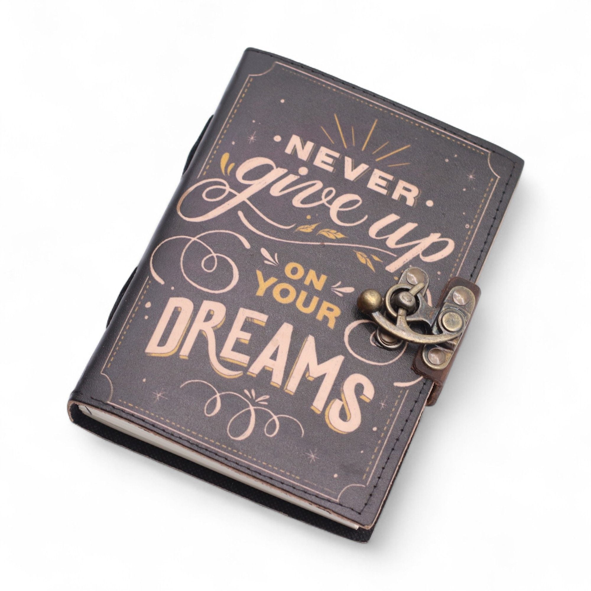 Leather Printed Notebook with Never Give Up On Your Dreams Quote