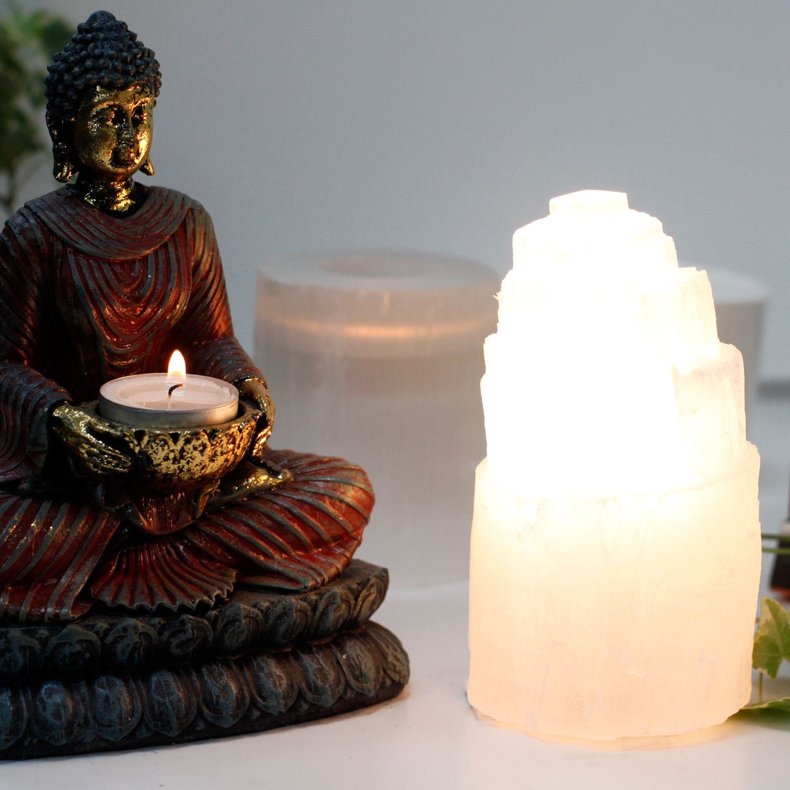 Natural Selenite Tower Lamp 15 cm for Home Decor and Lighting
