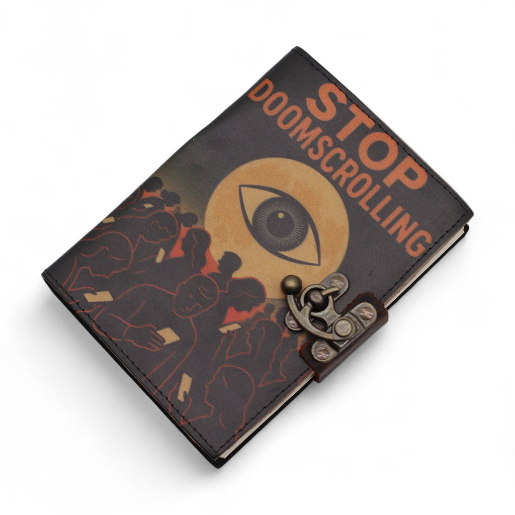 Leather Printed Notebook Stop Doom Scrolling with Vintage Clasp