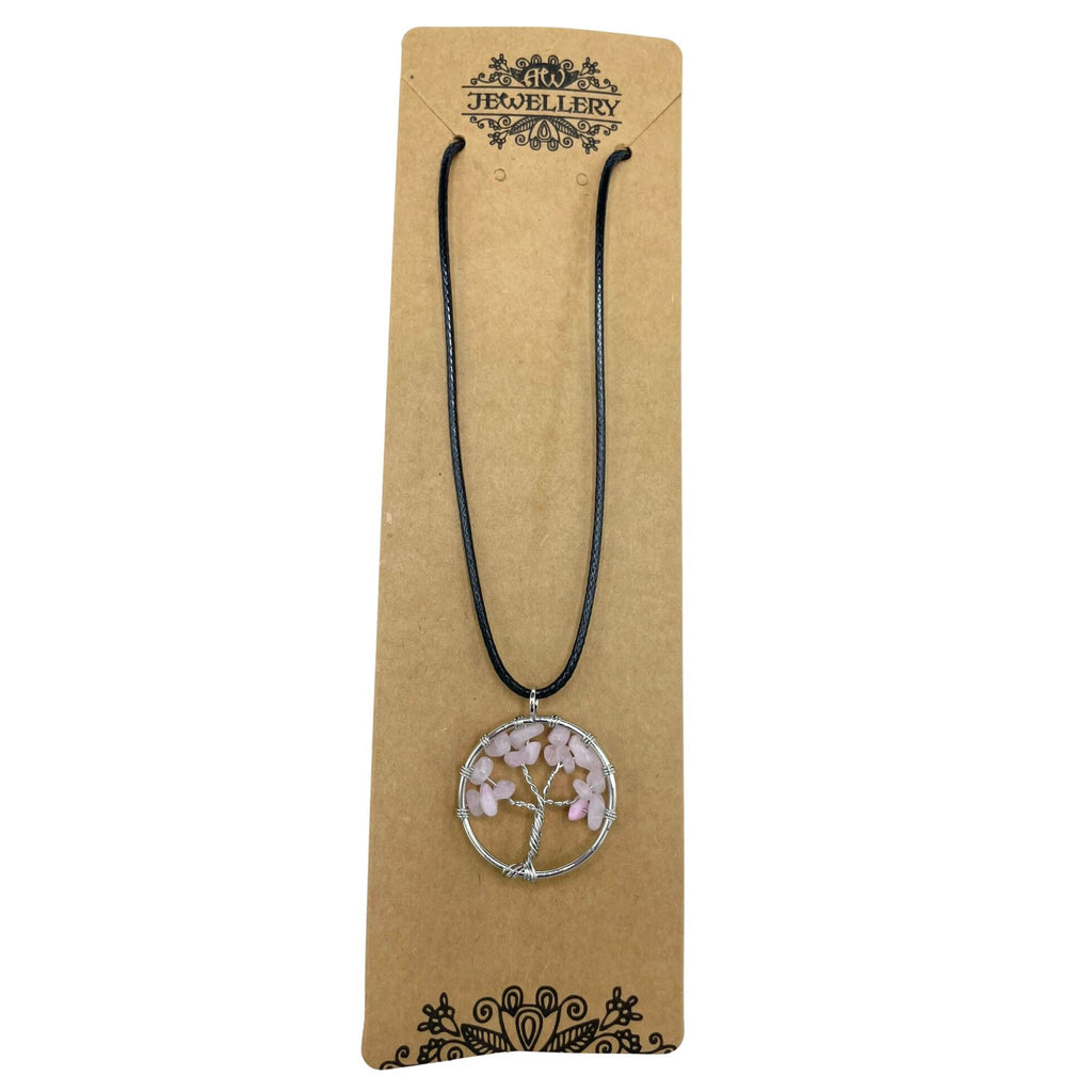 Tree of Life Pendant in Rose Quartz with Elegant Design