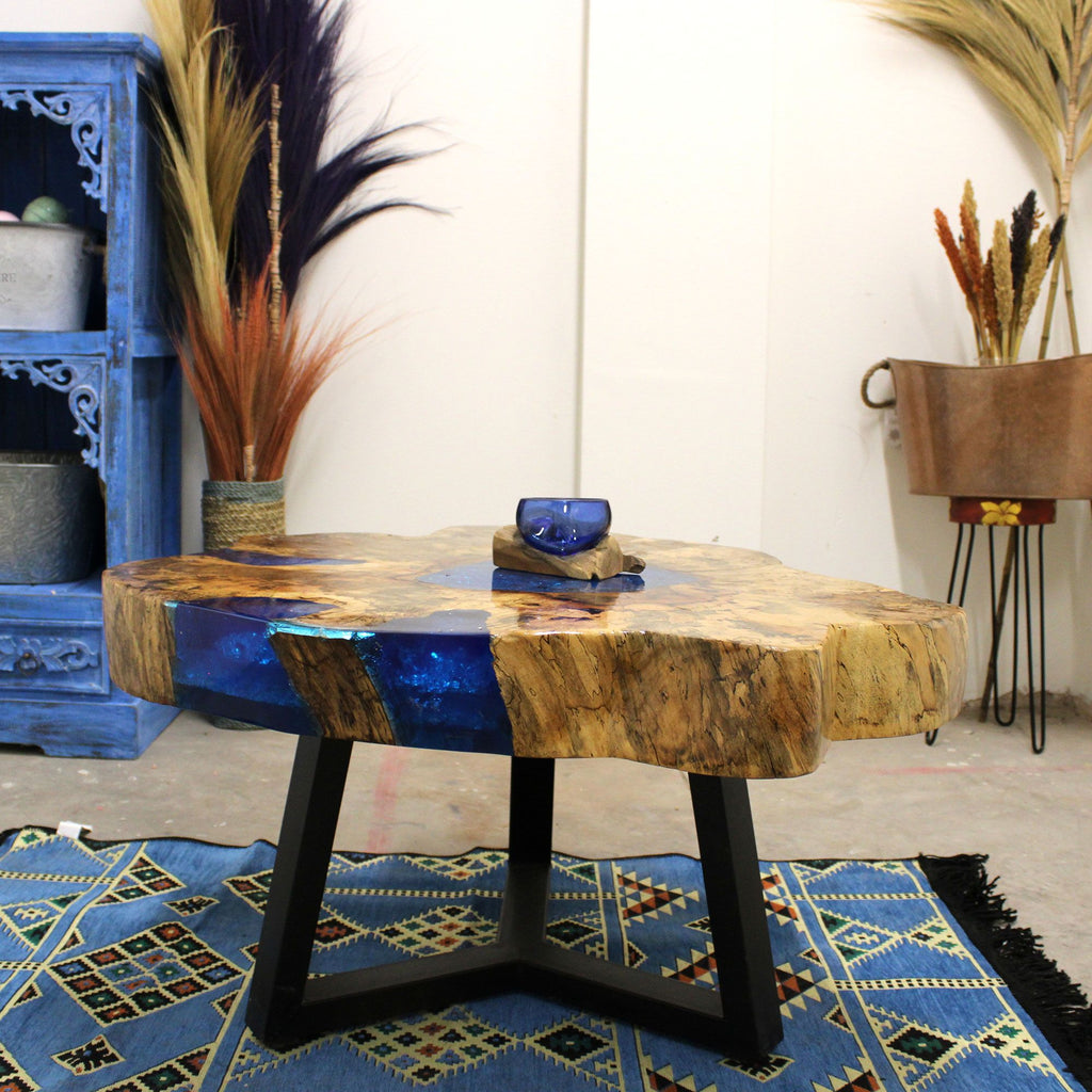 Tamarind and Resin Coffee Table in Sky Blue for Unique Interiors