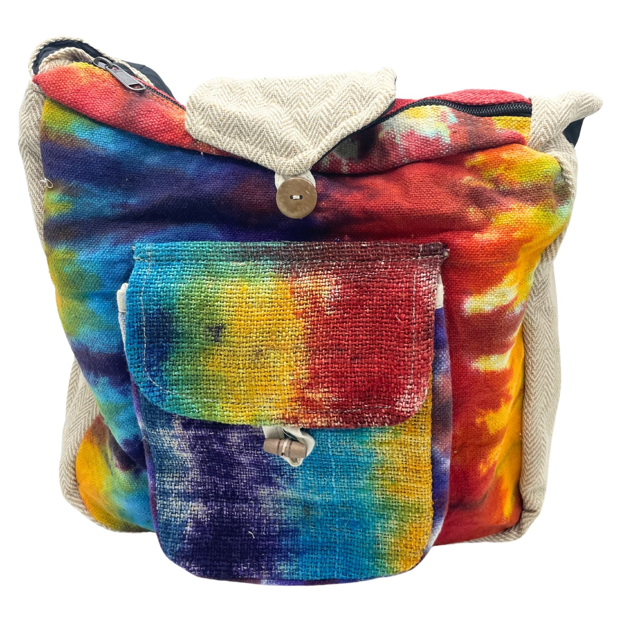 Tiedye Hemp Study Bag with Front Pocket for Eco Friendly Use