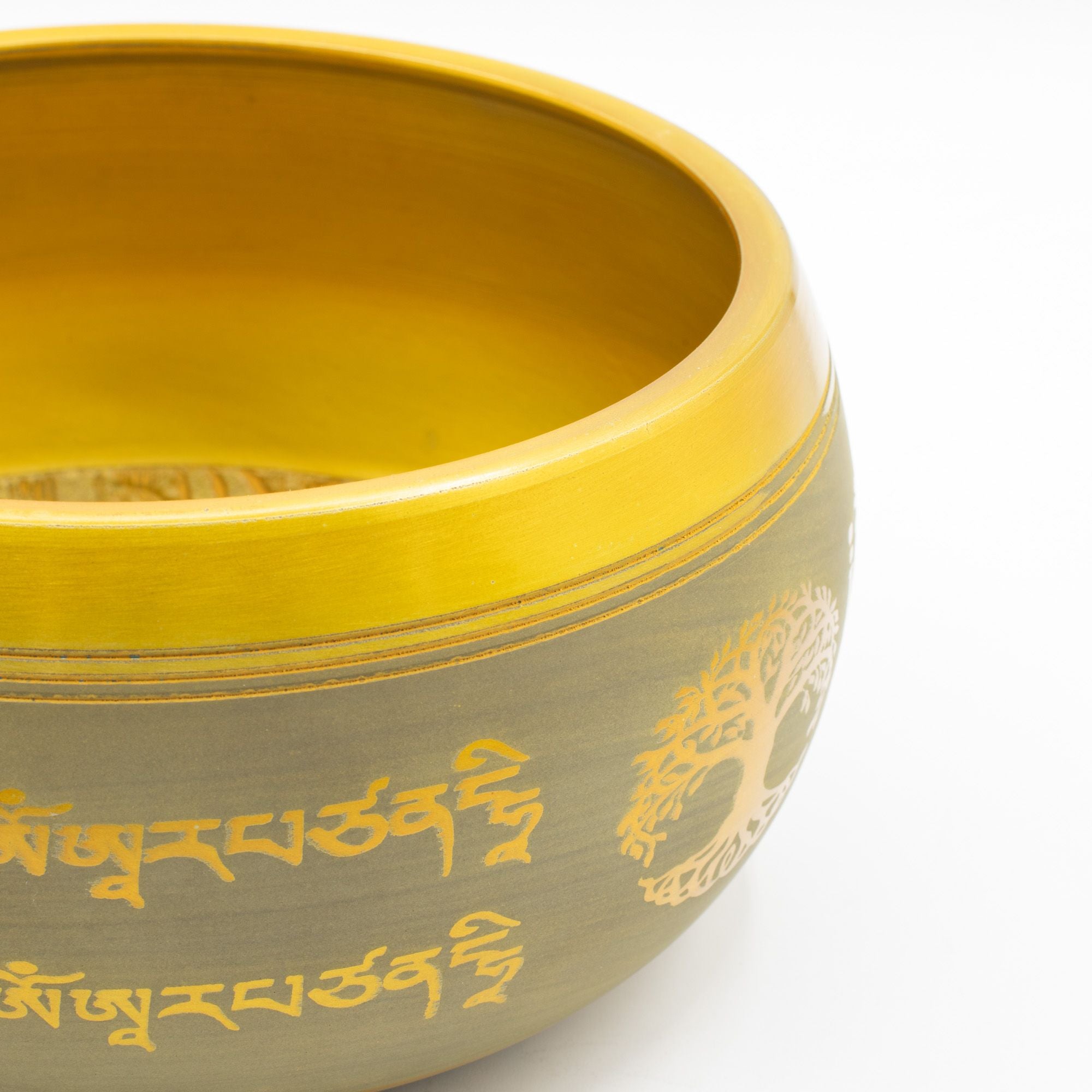 Large Aluminum Singing Bowl with Buddha and Tree of Life Design