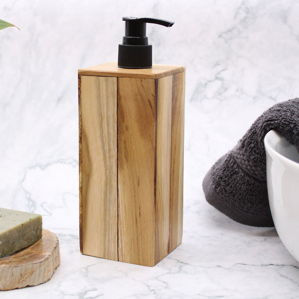 Natural Teakwood Square Soap Dispenser for Home Decor Elegance