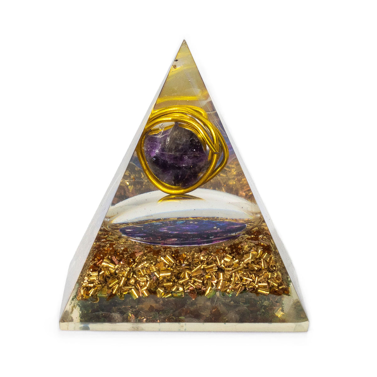 Medium Organite Pyramid 7x6cm - Wrapped Amythist - Copper Chips