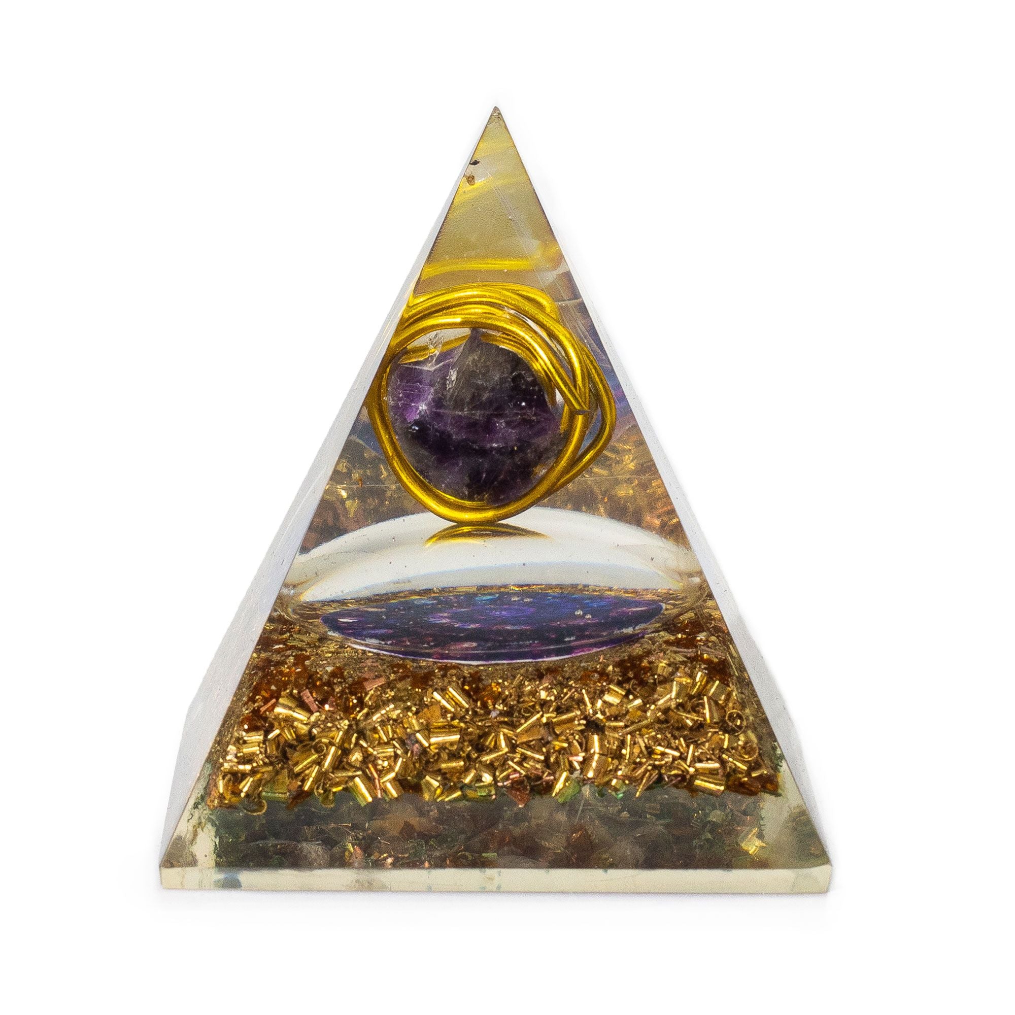 Medium Organite Pyramid 7x6cm - Wrapped Amythist - Copper Chips