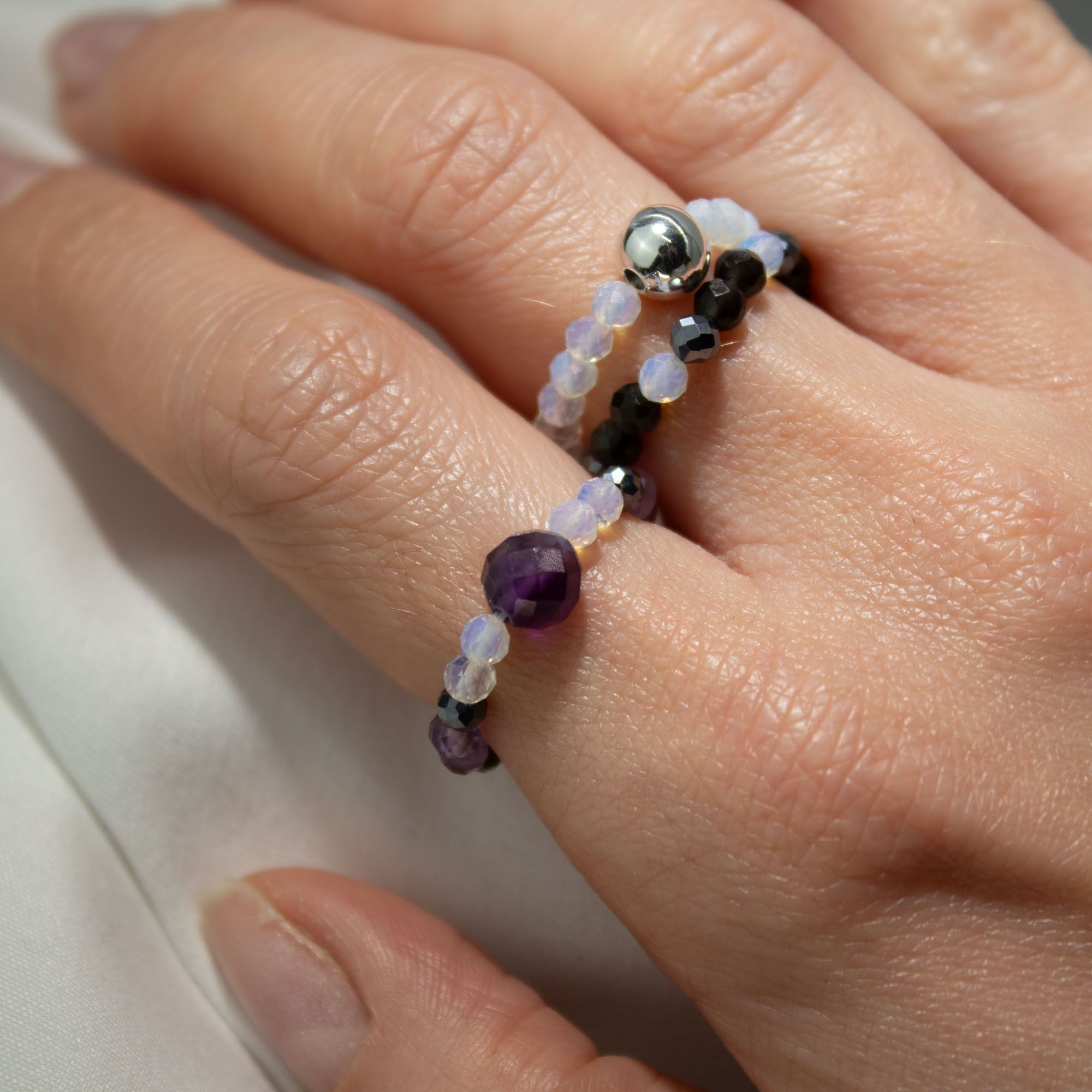 Nymph Spirit Gemstone Ring Set with Full Moon Inspired Design