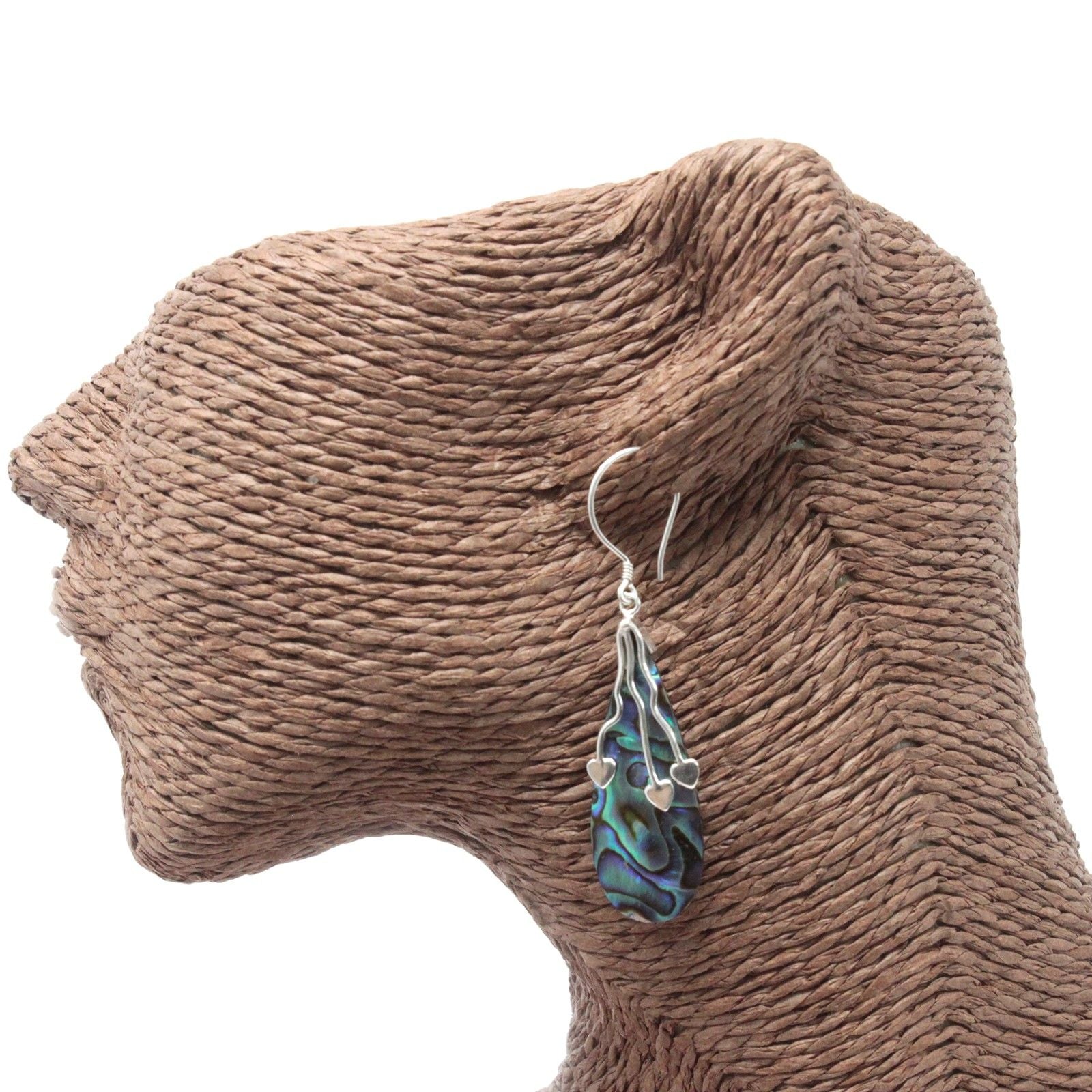 Shell and Silver Earrings with Three Hearts Design and Abalone