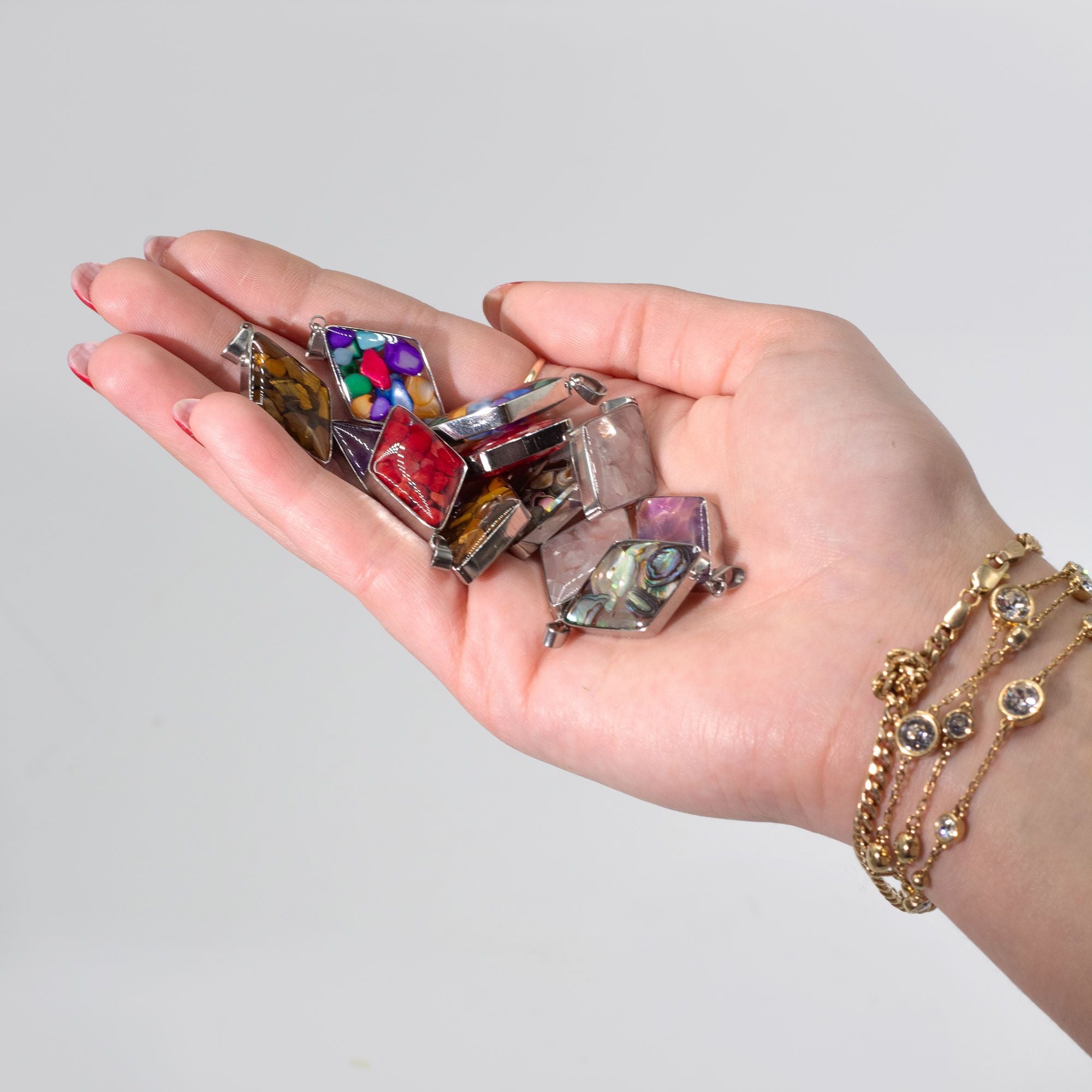 Steel Cased Pendant Diamonds with 12 Assorted Gemstone Chips
