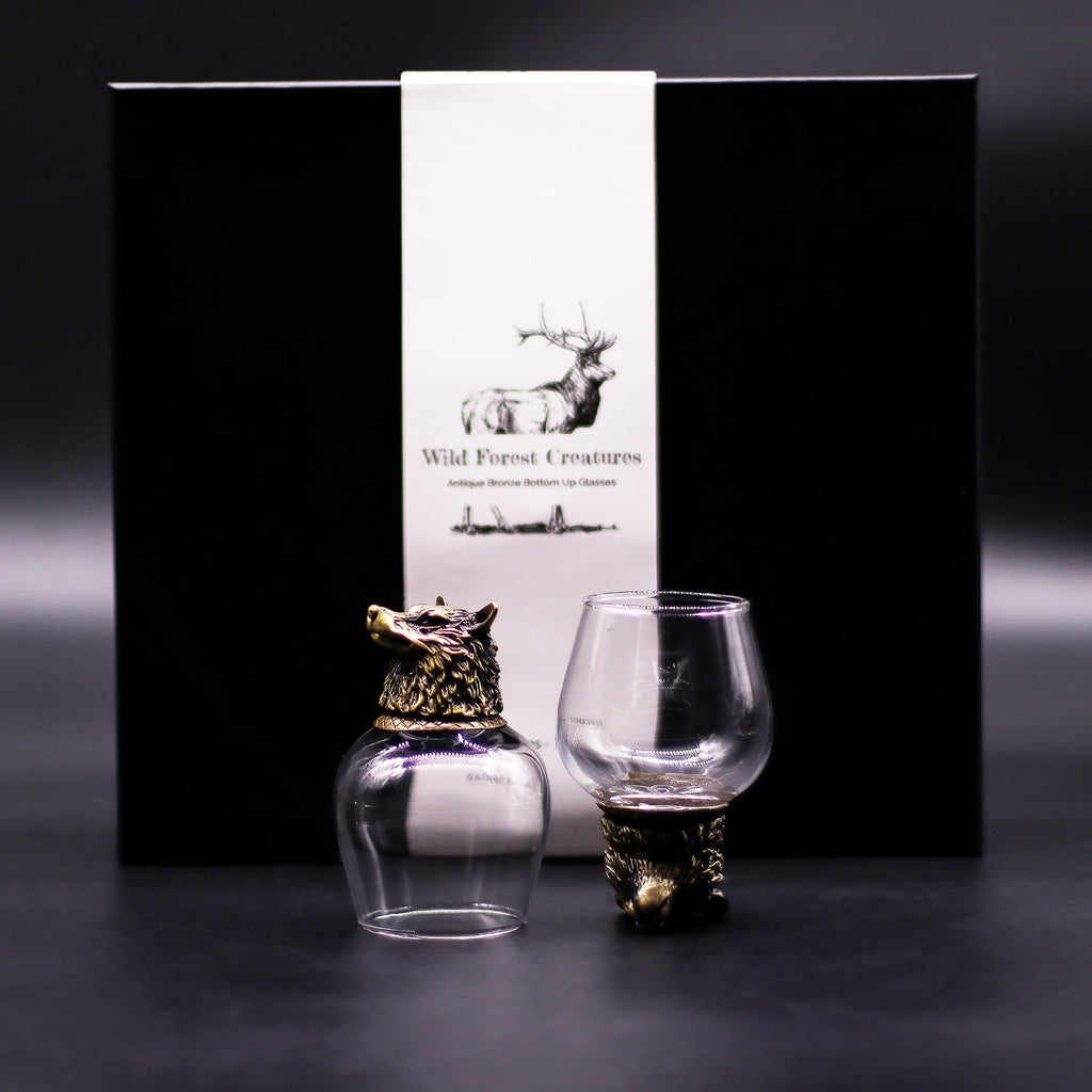 Gift Set of 6 Wild Forest Creatures Glasses in Antique Bronze