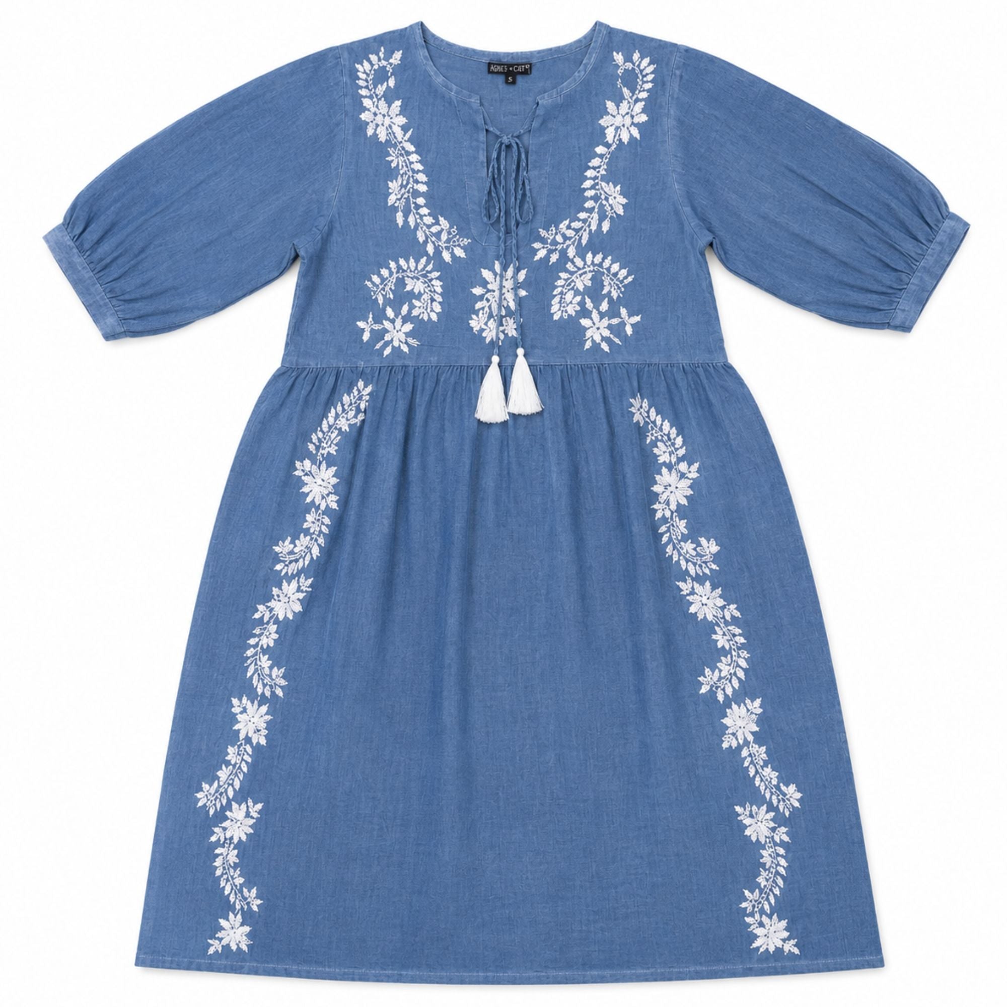Nomad Sari On the Med Collection Dress Dusky Blue with Tassels