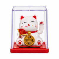 Mini Solar Powered Japanese Lucky Cat in Display Box – White
