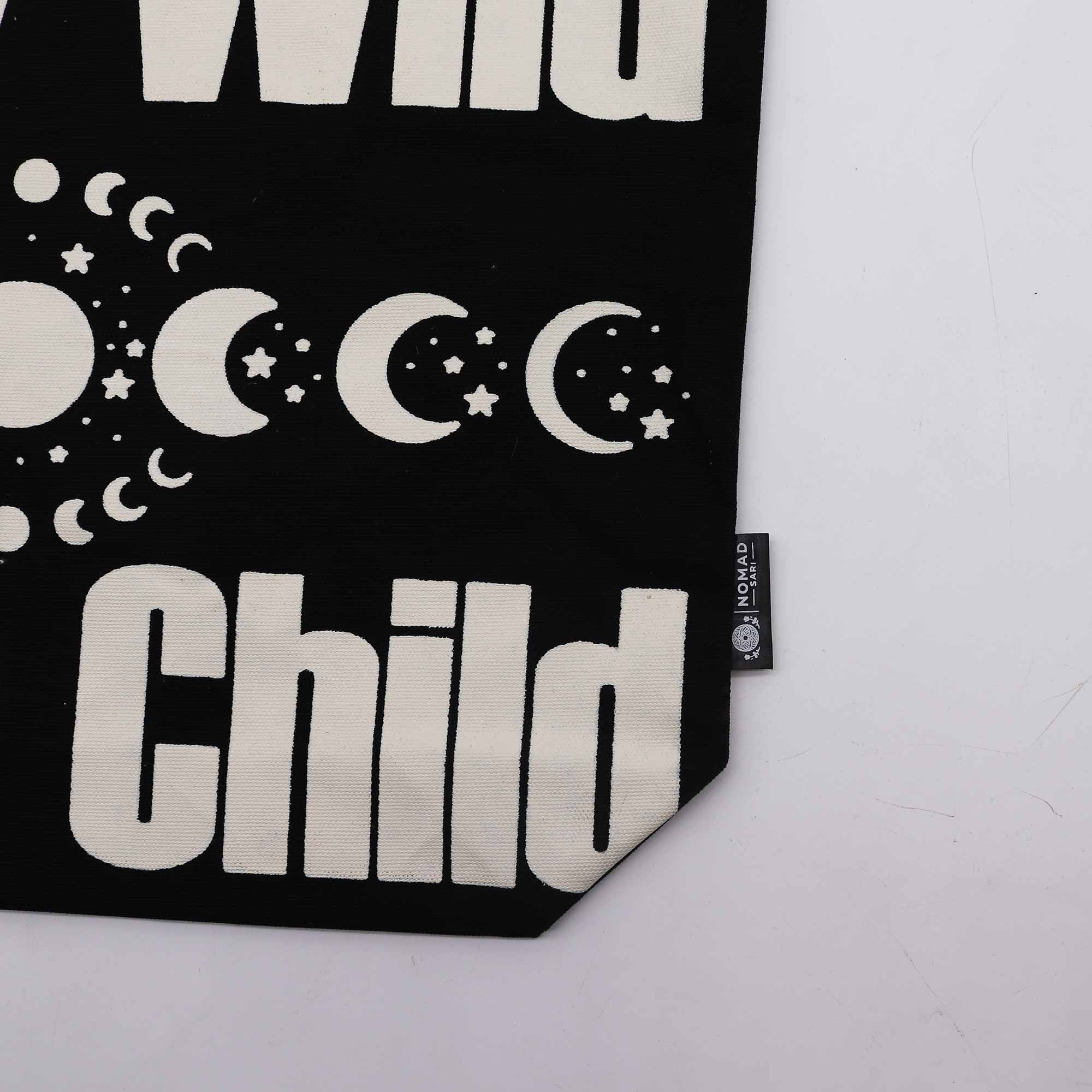 Iconic Classic Tote Bag Stay Wild Mood Child in Black Natural