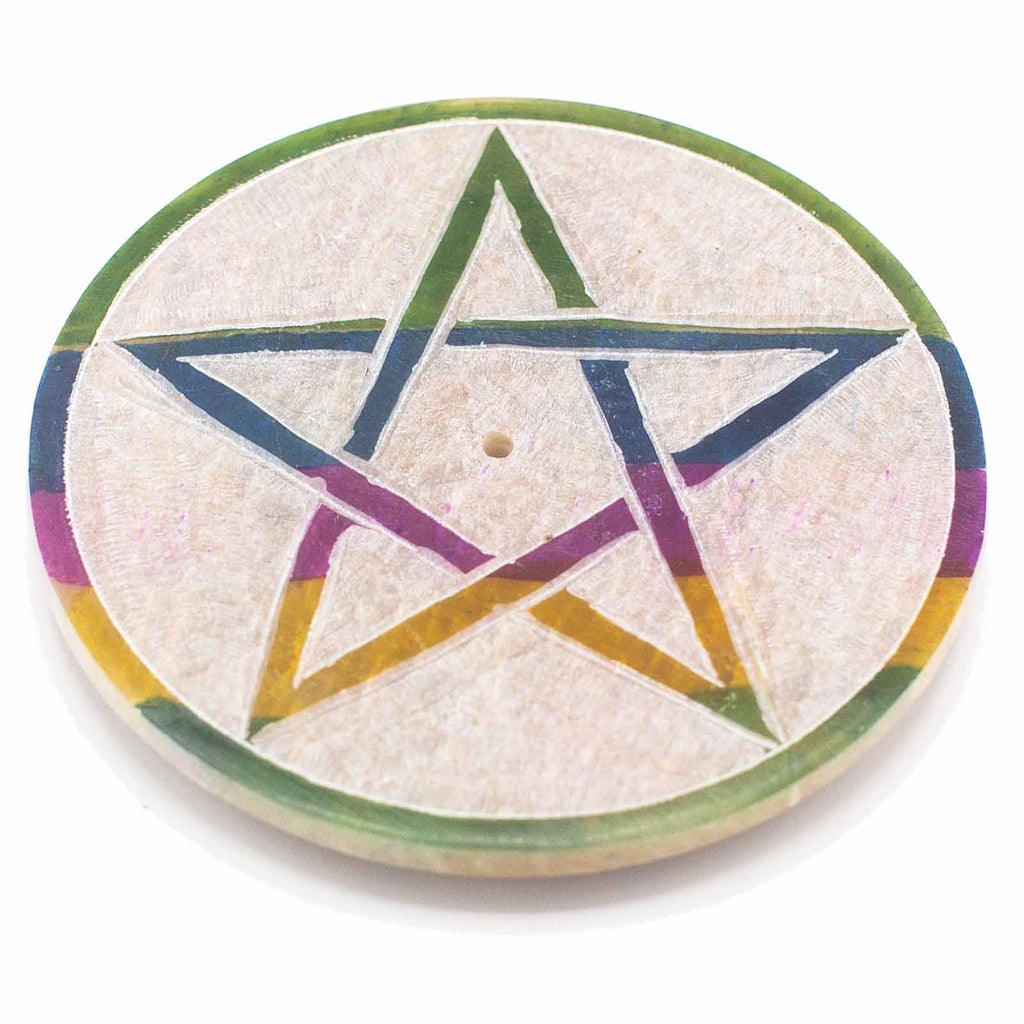 Soapstone Disc Incense Holder 8cm Pentagon for Aromatic Use