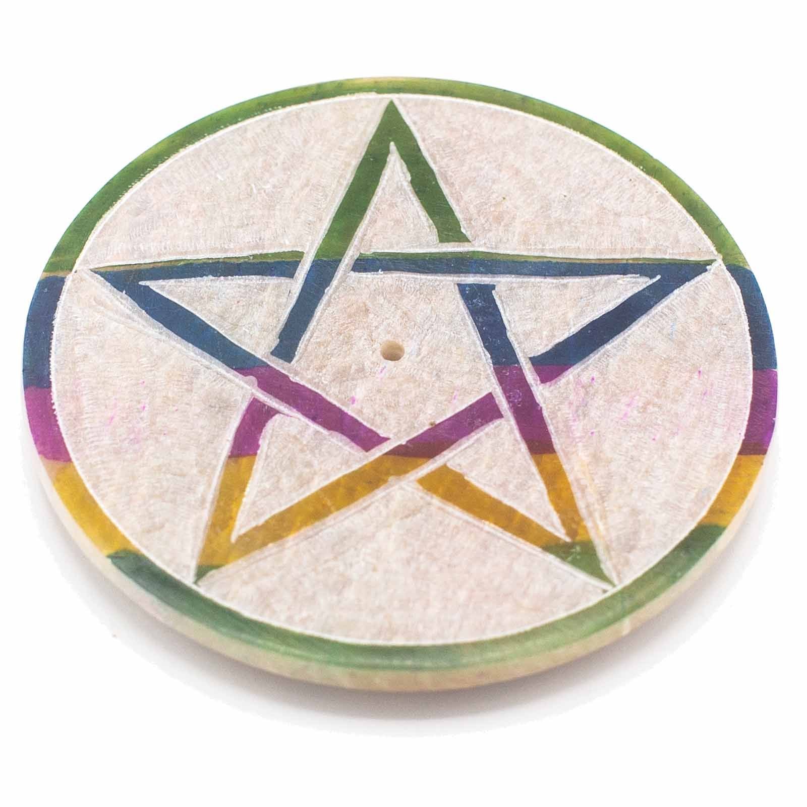 Soapstone Disc Incense Holder 8cm Pentagon for Aromatic Use