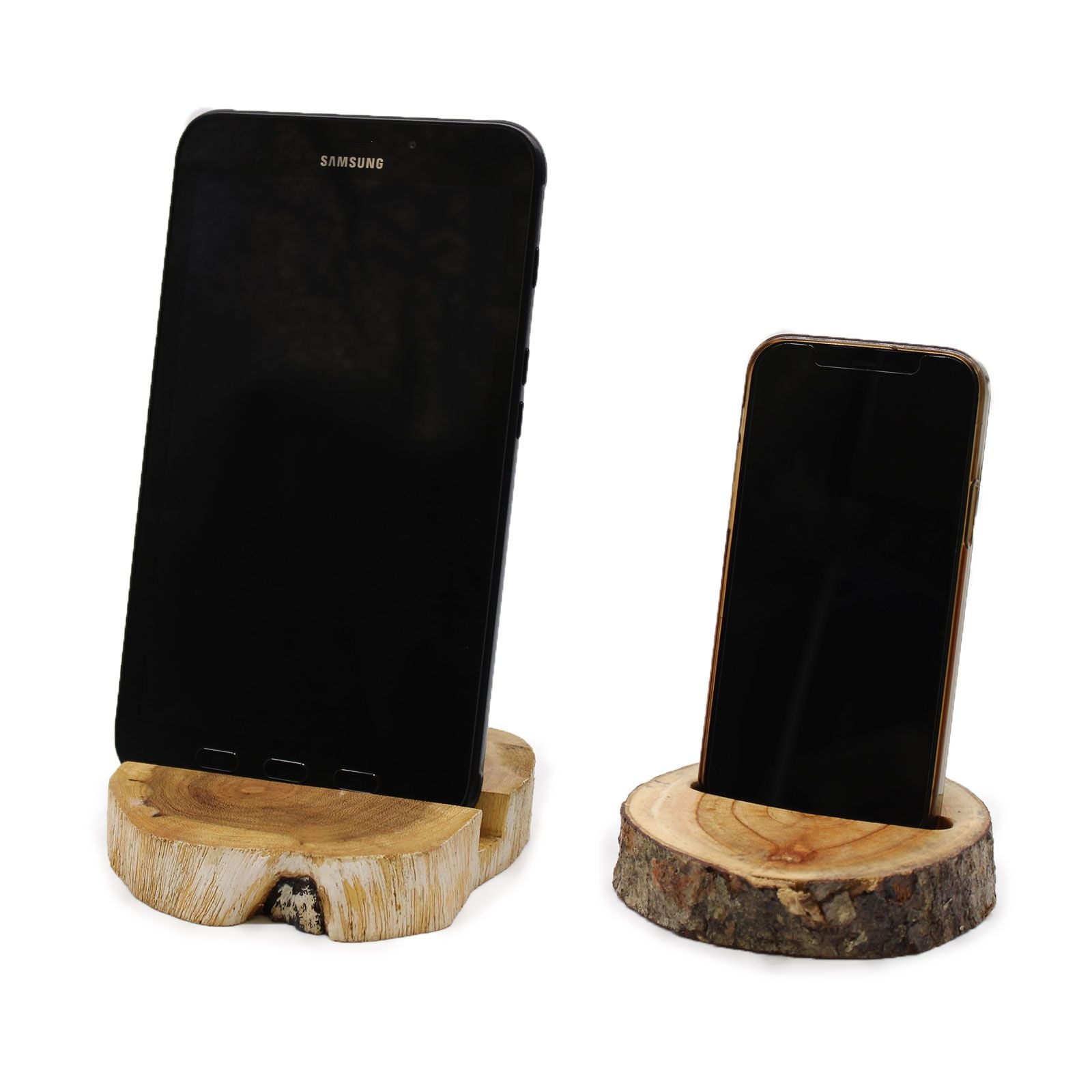Lrg Gamal Wood Phone Holder with Whitewash Finish for Modern Decor