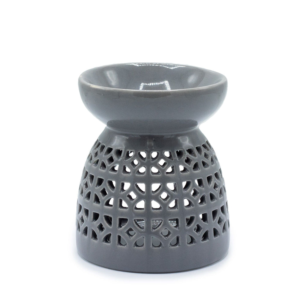 Classic Grey Oil Burner with Moroccan Cutout Design for Aromatherapy