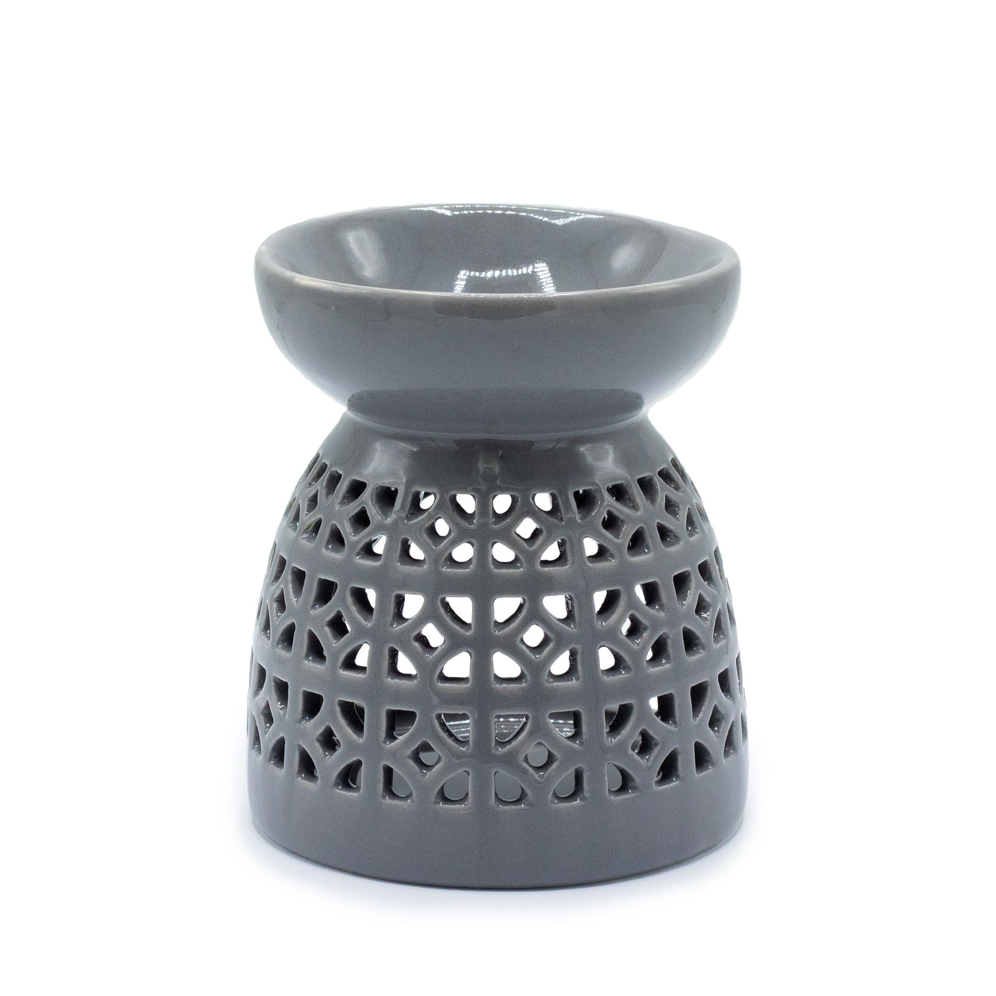 Classic Grey Oil Burner with Moroccan Cutout Design for Aromatherapy