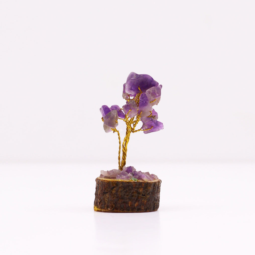 Mini Amethyst Gemstone Tree on Wood Base with 15 Stones