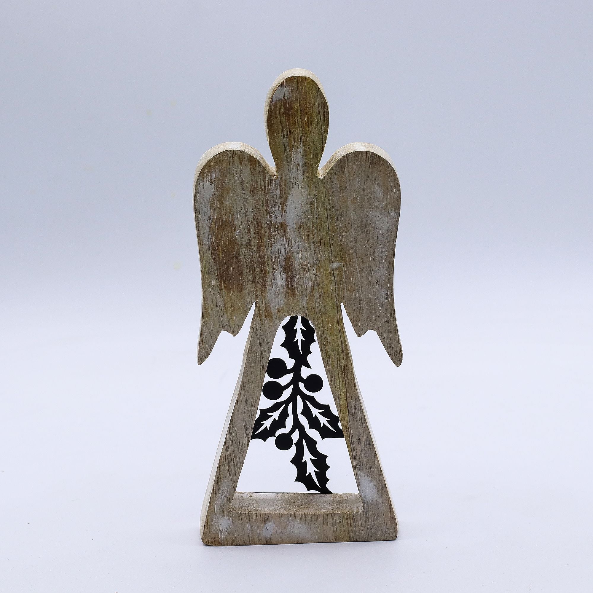 Mango Wood Angel with Iron Decor Cut Out in Whitewash Finish