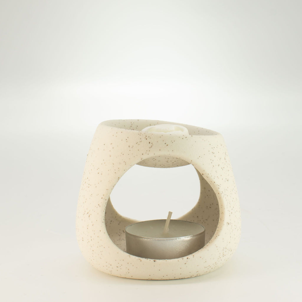 Ceramic Zen Oil Burner Round Pebble Speckled Off White Design
