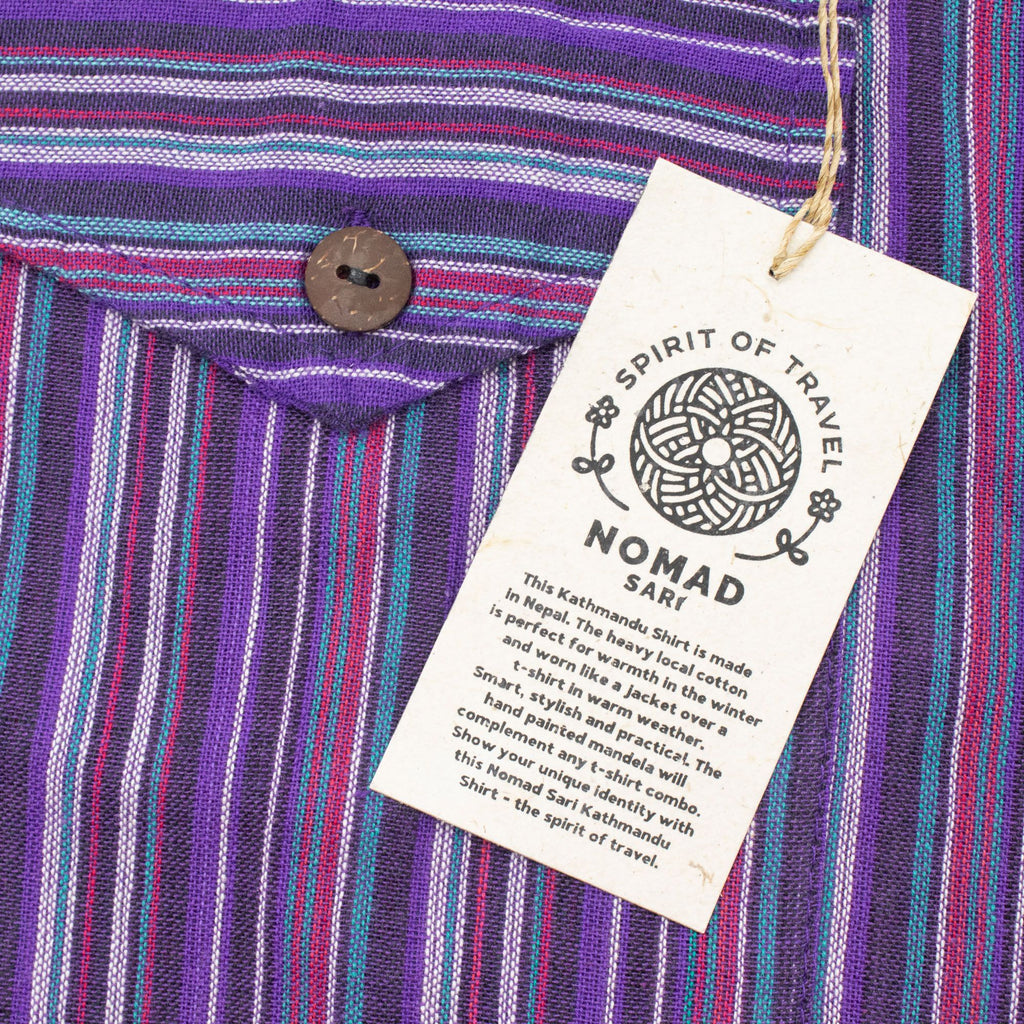 Nomad Sari Grandad Shirt in Black Purple for Everyday Style