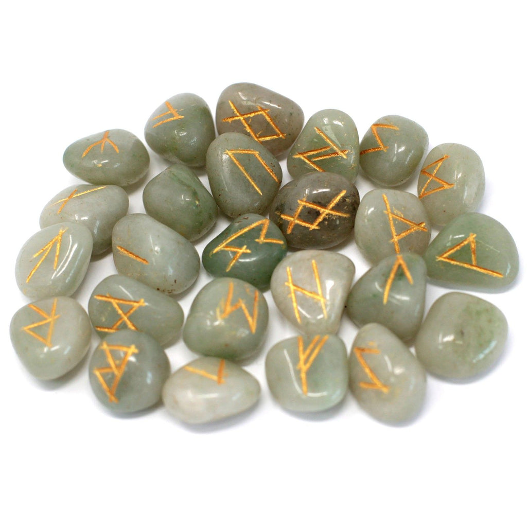 Runes Stone Set in Pouch with Green Aventurine for Divination