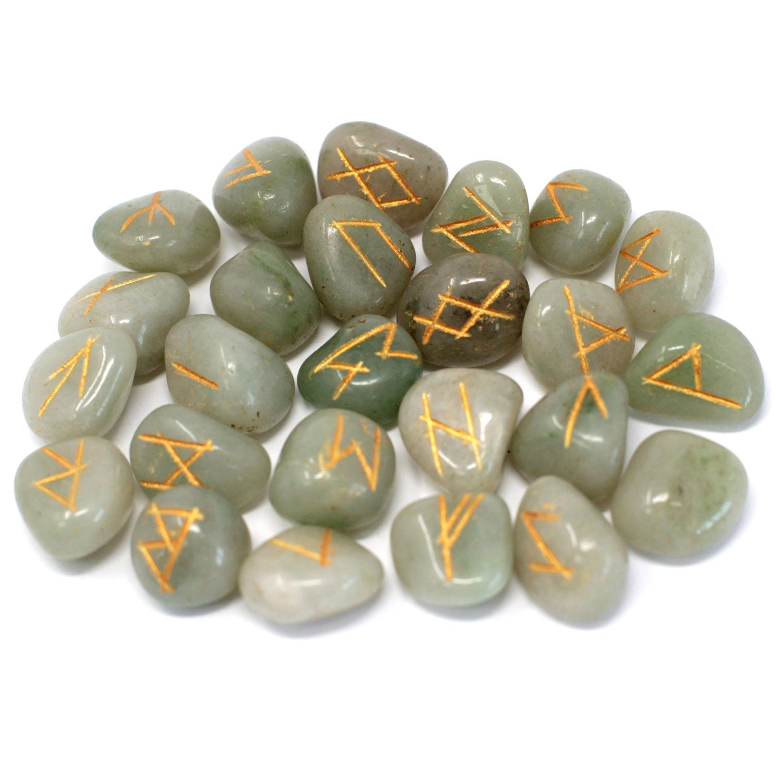 Runes Stone Set in Pouch with Green Aventurine for Divination