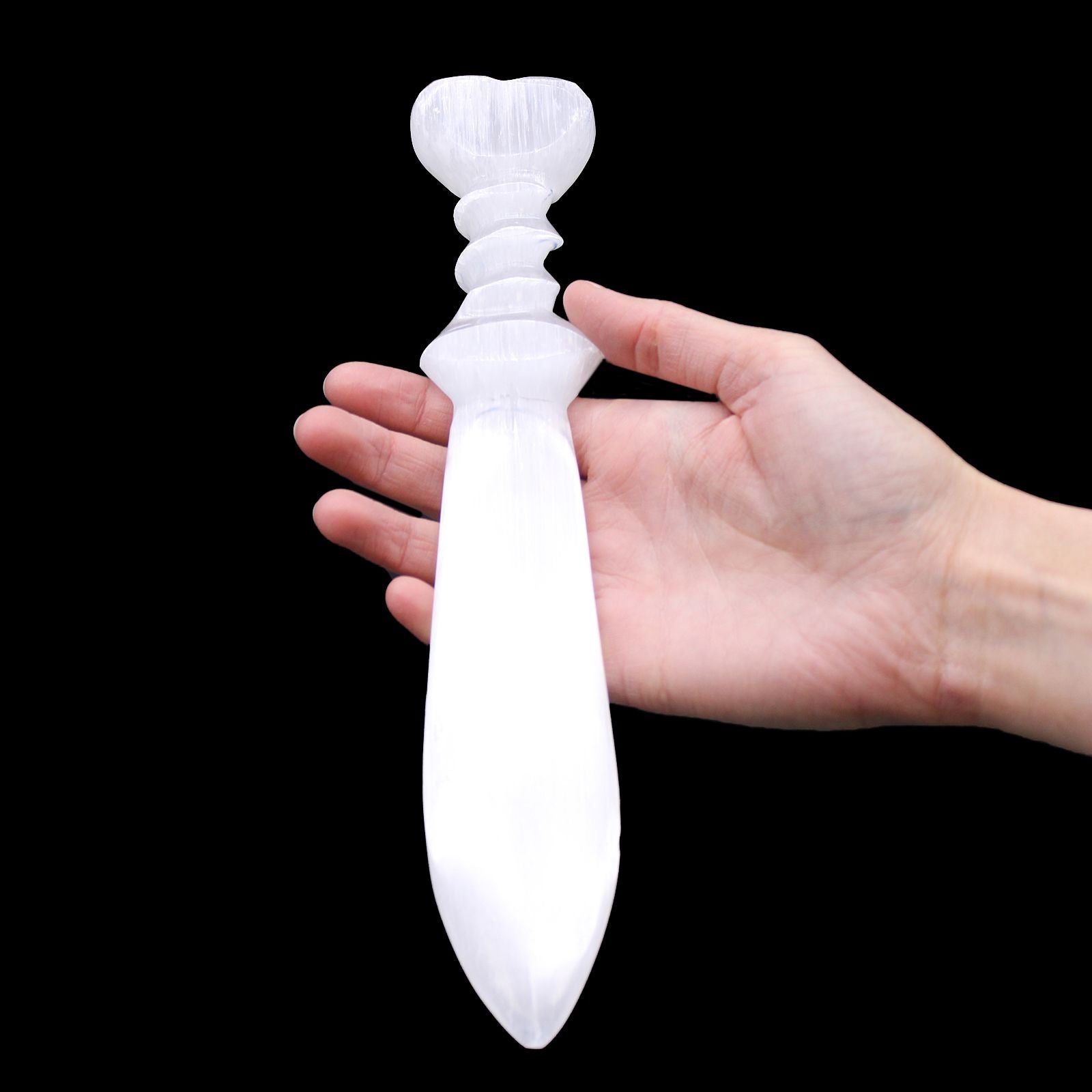 Selenite Large Ritual Knife with Spiral Design for Ceremonies