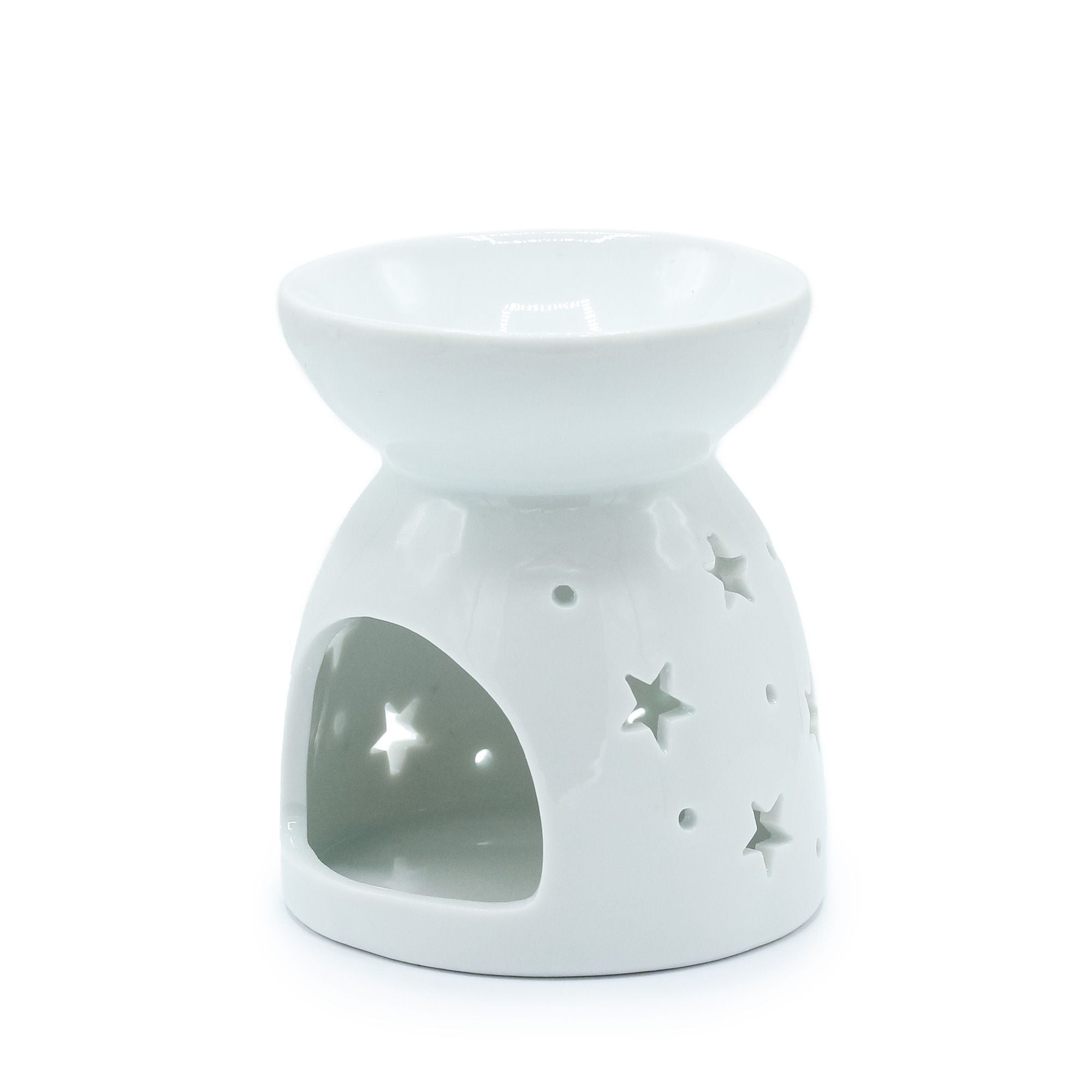 Elegant White Oil Burner with Angel Cut Out Design for Home Fragrance