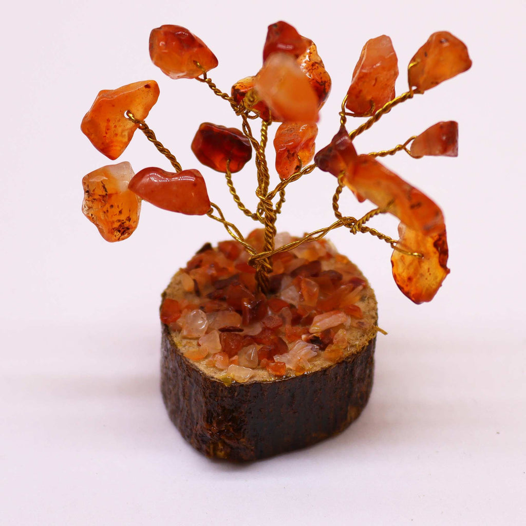 Mini Gemstone Tree on Wood Base with 15 Vibrant Carnelian Stones