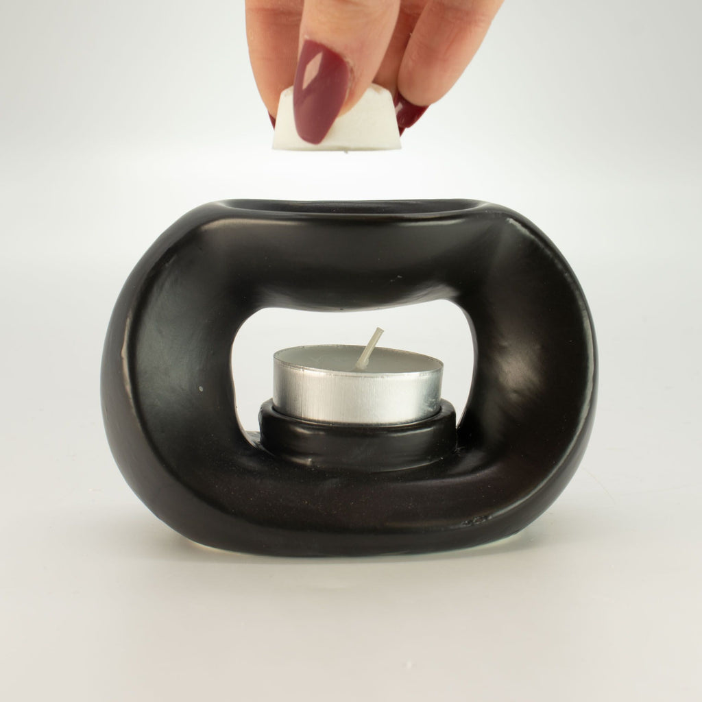 Ceramic Zen Oil Burner Oval Pebble in Matt Black for Fragrance