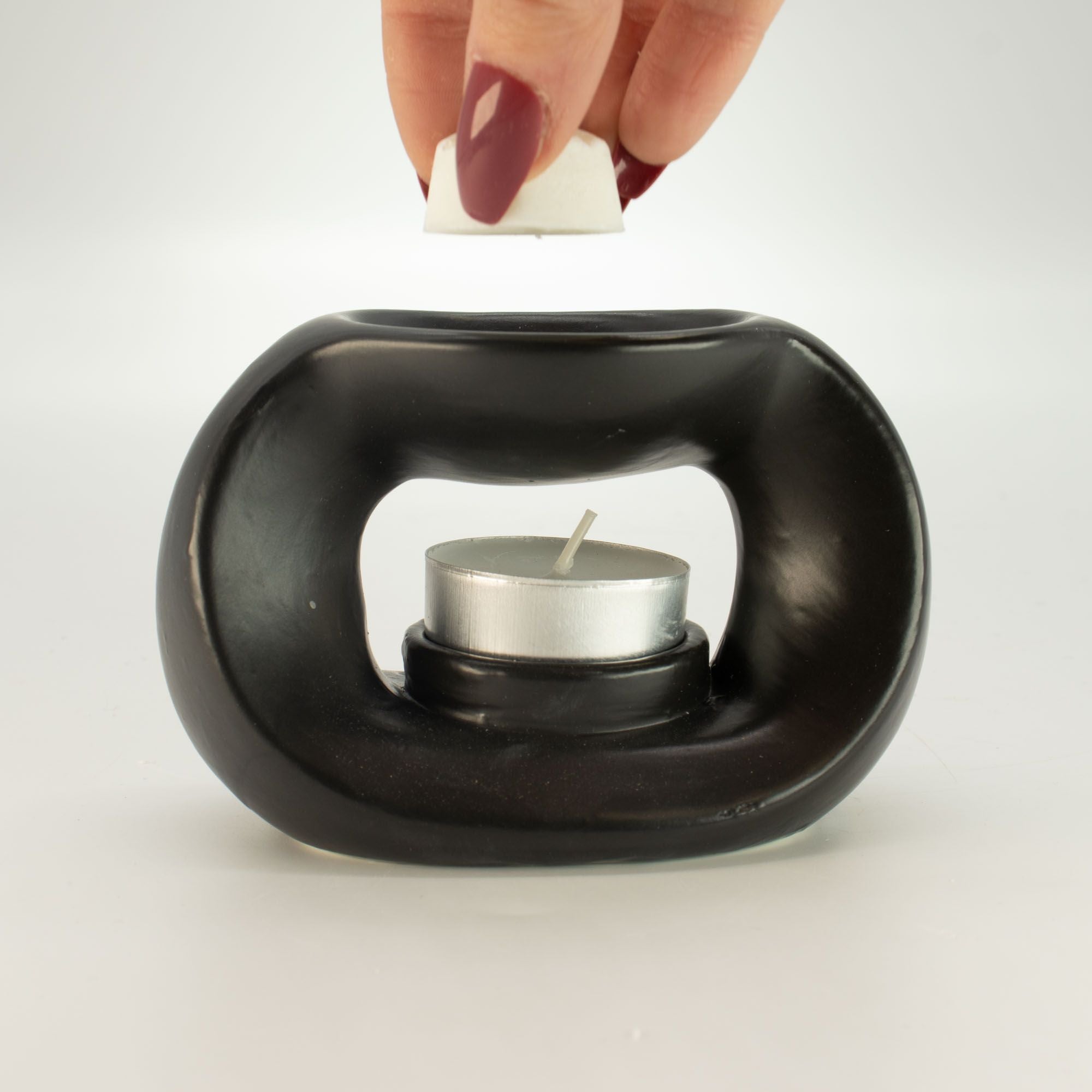 Ceramic Zen Oil Burner Oval Pebble in Matt Black for Fragrance