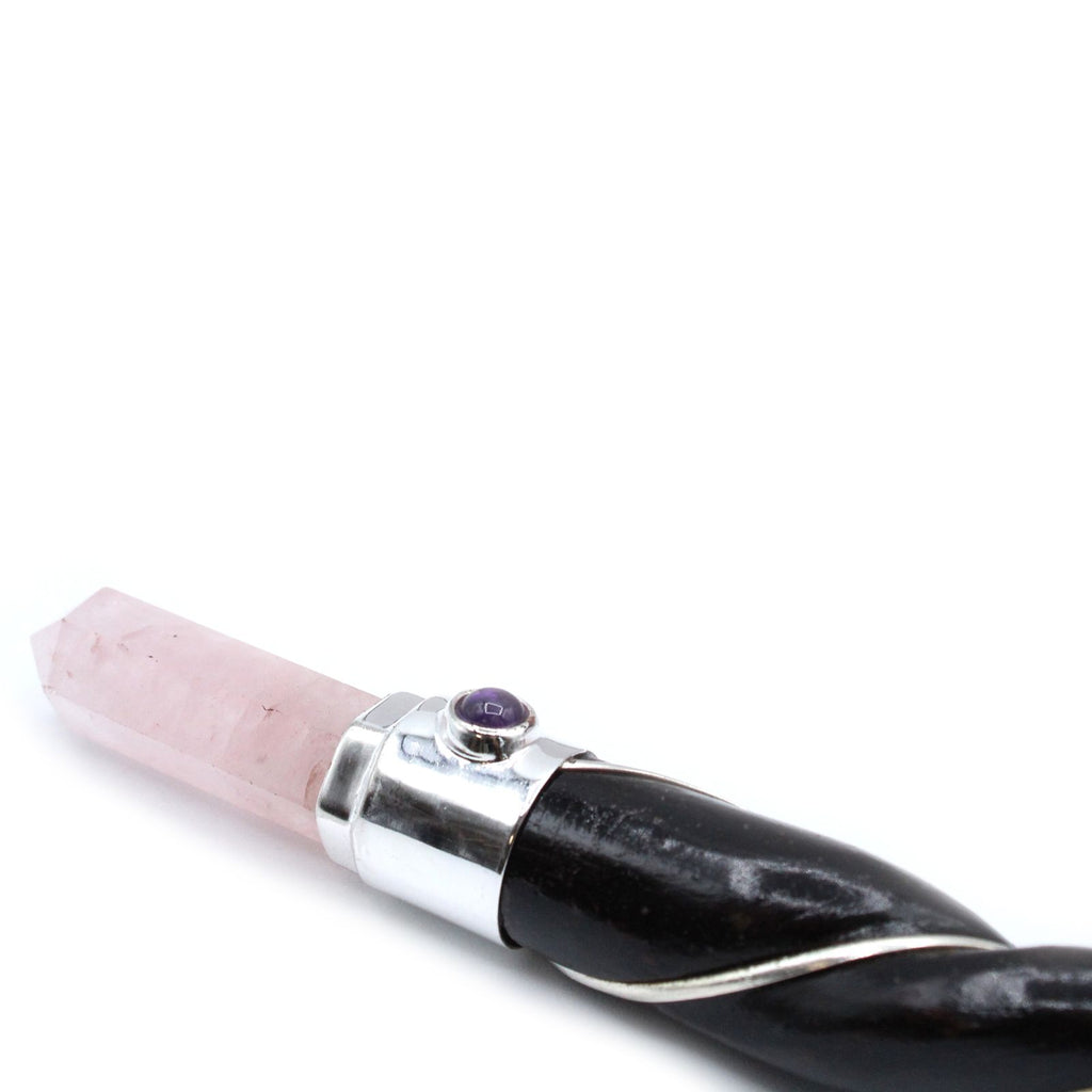 Twisted Healing Wand with Silver Rose Quartz Sphere for Balance