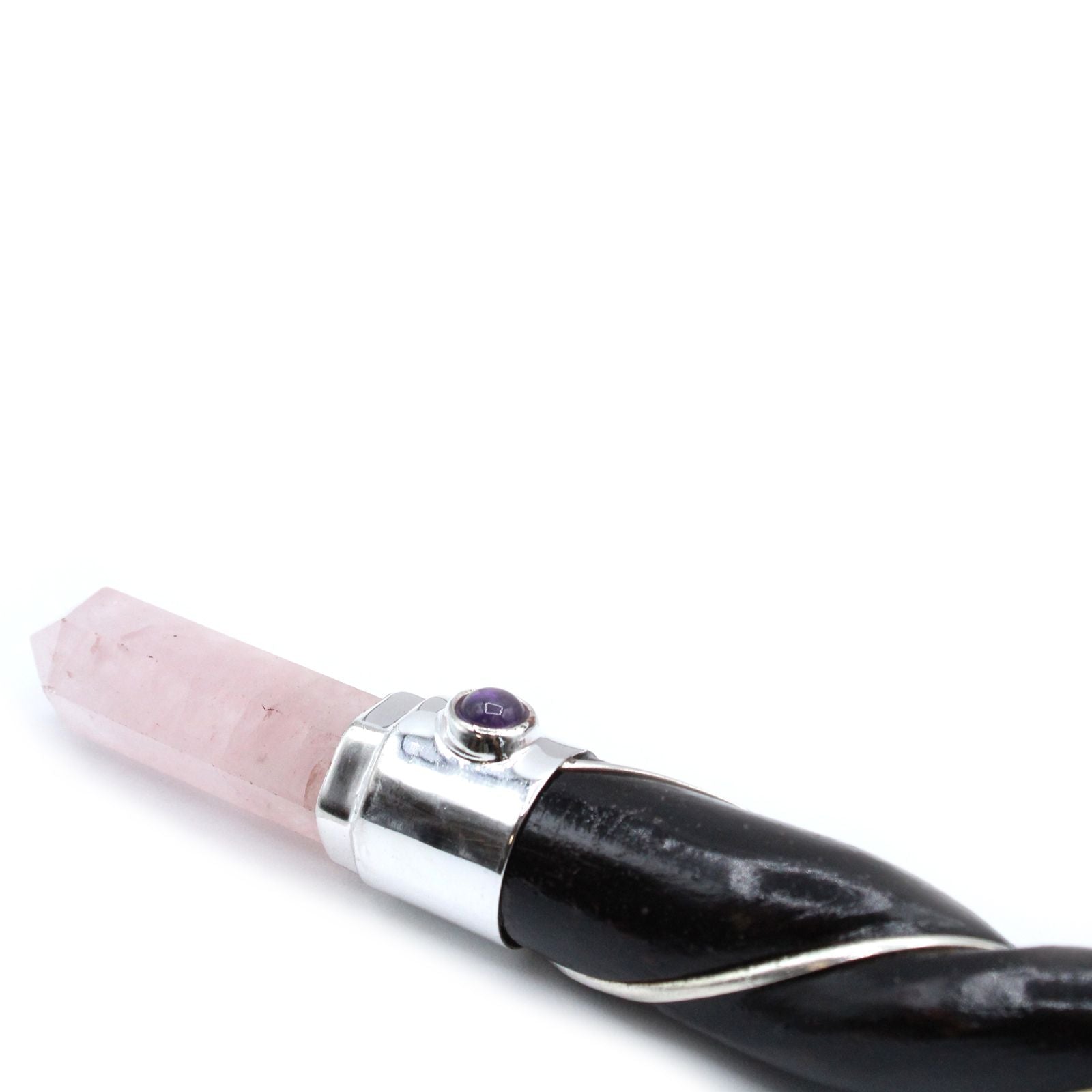 Twisted Healing Wand with Silver Rose Quartz Sphere for Balance