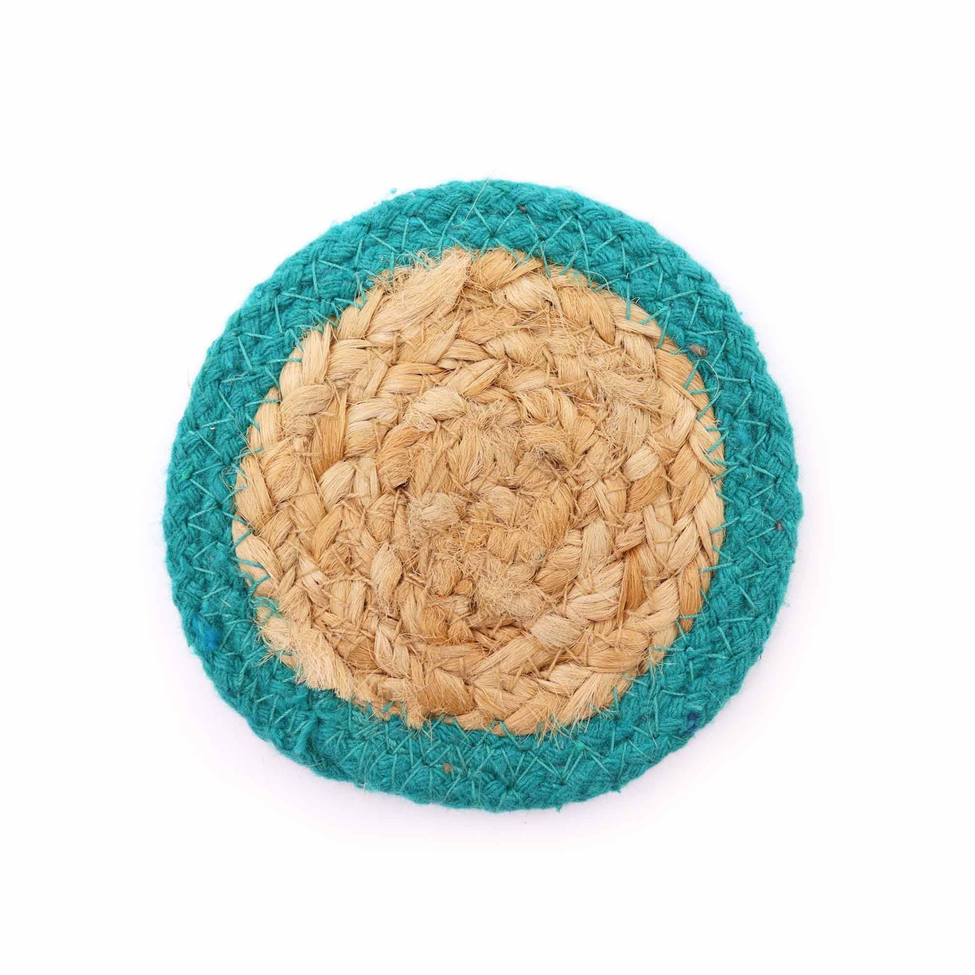 Natural Coaster Set of 6 Mixed Colours Jute and Cotton Placemats