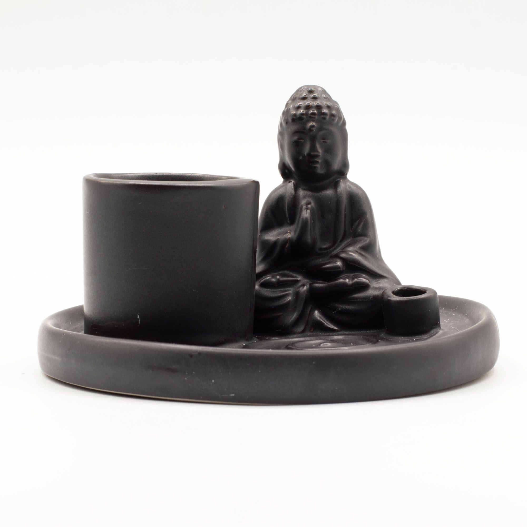 Multi Purpose Buddha Incense Plate with Ceramic Matt Black Finish