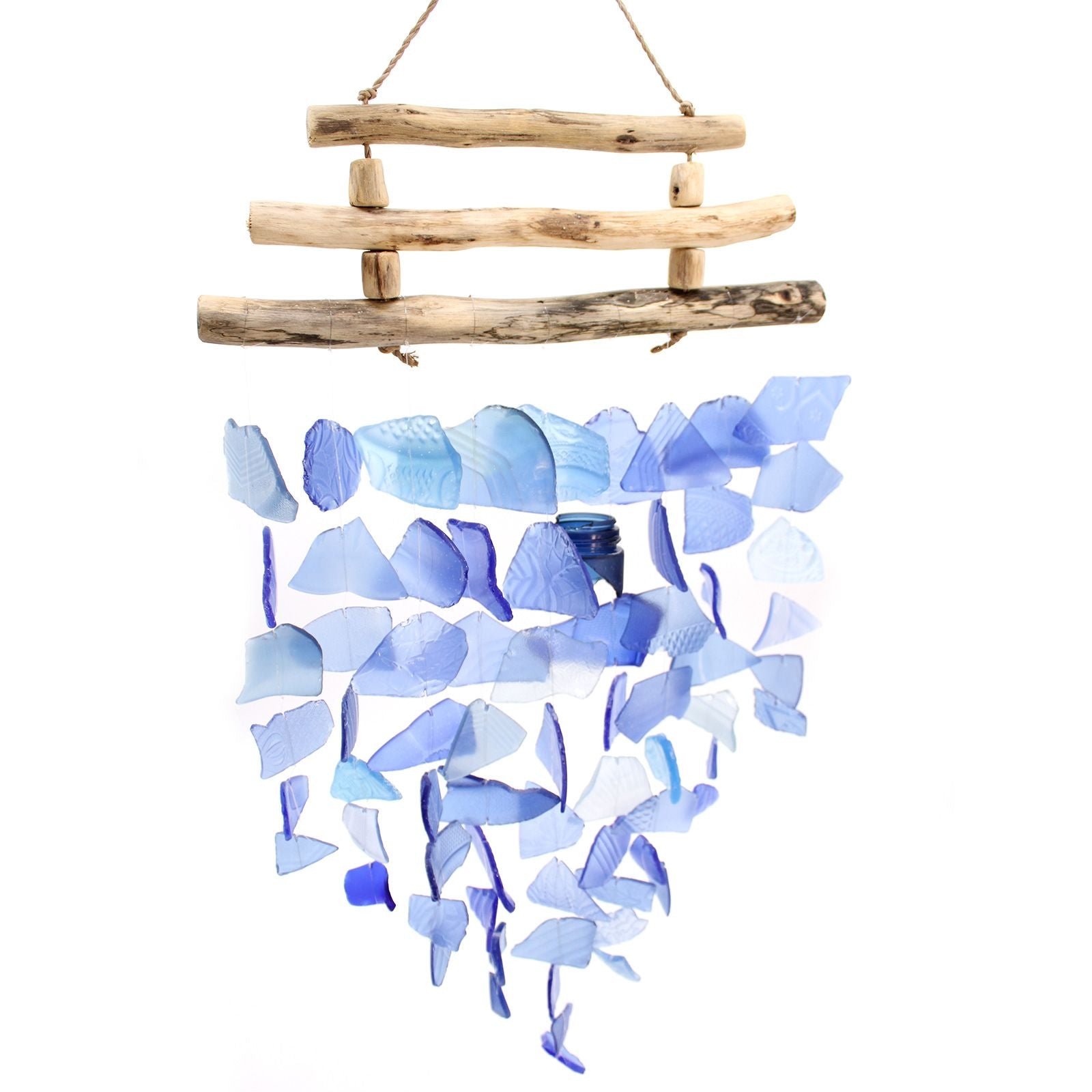 Recycled Glass Wind Chimes Three Stick All Blues Design