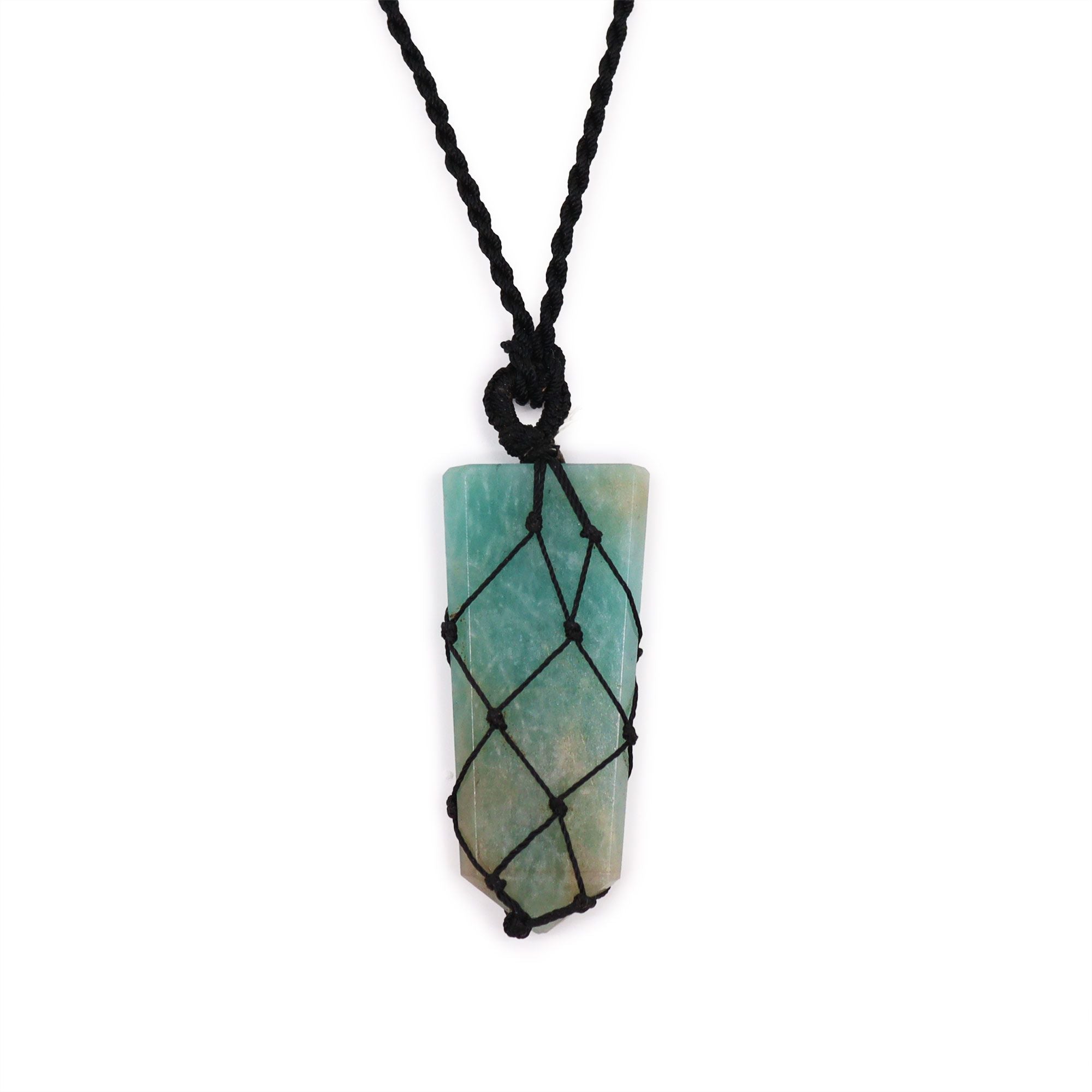 Laced Gemstone Flat Point Pendant with Amazonite Charm Design