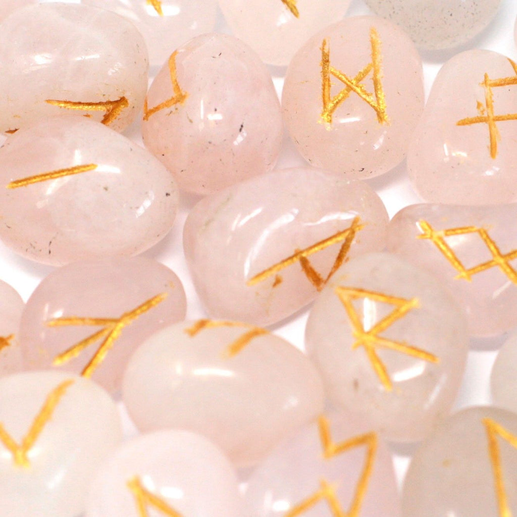 Rose Quartz Runes Stone Set in Pouch for Divination and Insight