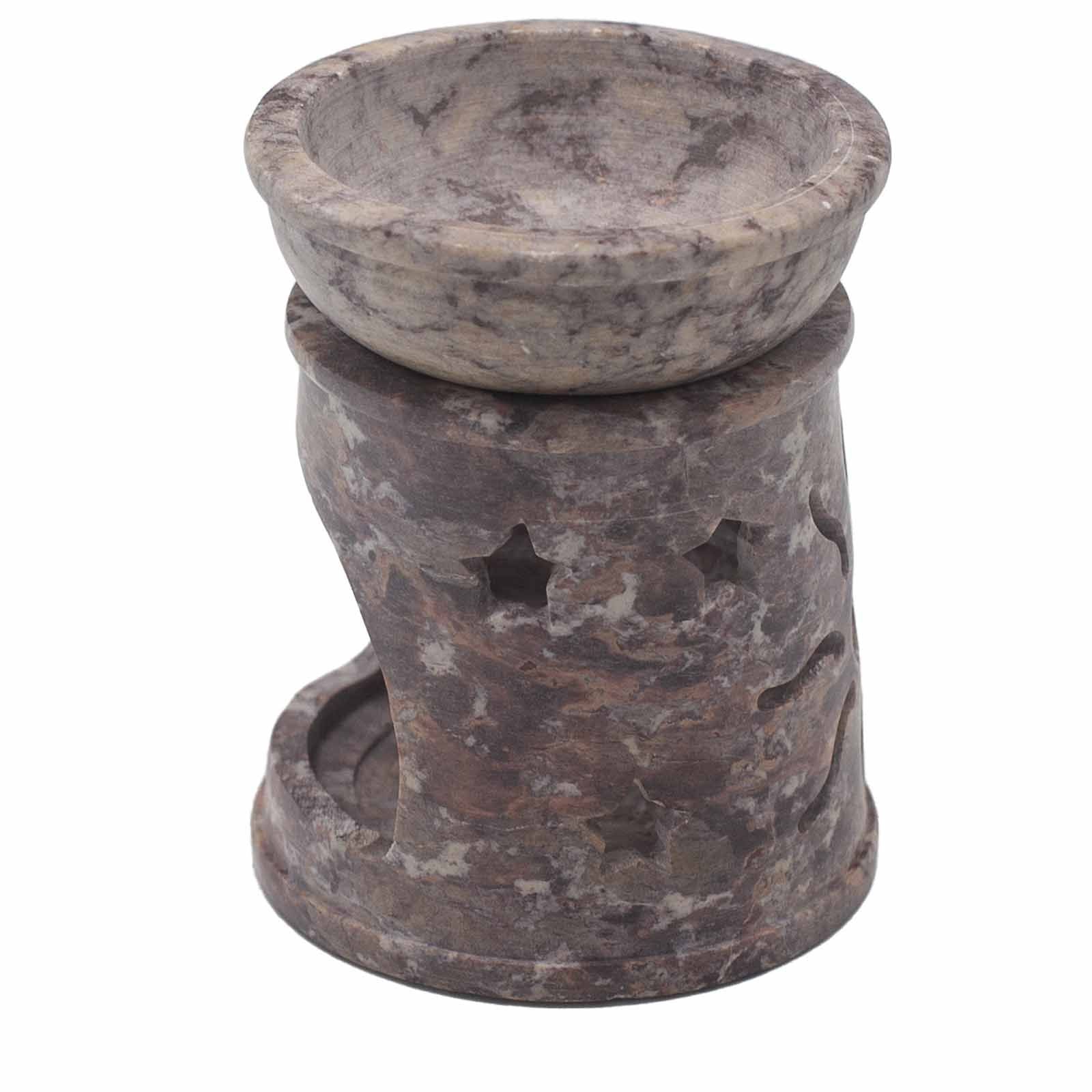 Small Soapstone Oil Burner 8cm with Celestial Sun and Stars Design